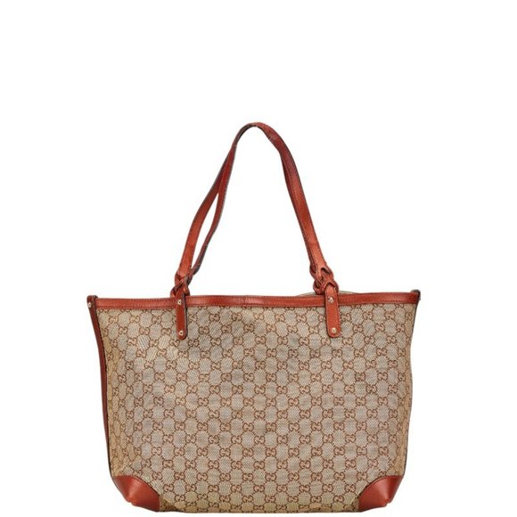 Gucci GG Canvas Tote Bag Shoulder 247209 Beige Orange Leather Women's GUCCI - Picture 1 of 10